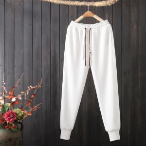 White Cotton Sport Pants Mens Loose Cuffed Long Trousers Autumn Winter New Style Youthful Nine Points Sweat Pants