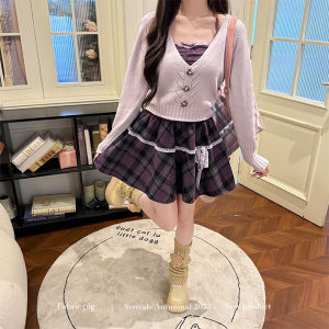 Elegant Design Purple Sweater Cardigan Winter