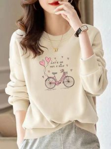 Big Brand Genuine Womens Clothing Pure Cotton Sweatshirt Female Fall and Winter Fleece-lined Thickened Small Western Style Leisure Easiest for Match Student Tops