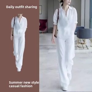 LIANGYILAILIN | Fashionable High-end Womens Set with Shirt and Wide-leg Pants