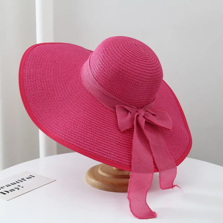 Summer%20Womens%20Sun%20Ultra%20Large%20Brim%20Foldable%20Sunscreen%20Beach%20Vacation%20Hat%20Casual%20round%20Top%20Youth%20Suitable%20Butterfly%20Knot%20-%20Image%207
