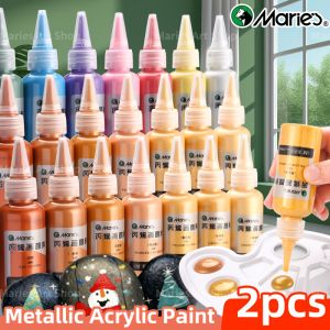 Maries 2pcs Metallic Acrylic Paint SetPearlescent Rich Shiny Pigments for DIYWoodStonePorcelain for Adults(50ml/1.7fl. oz)