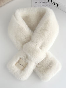 Thickened Plush Scarf Womens Winter Fashion Korean Style Rabbit Fur Neck Warmer Double-Sided Polyester Pure Color Scarf