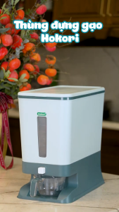 Thùng đựng gạo 10kg 20kg Hokori Việt Nhật 5338 và 5339. Có cốc đong gạo. Nút bấm lấy gạo tự động