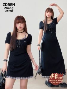 ZHANGDAREN | Đầm Dài Đen Giảm Cân Plus Size