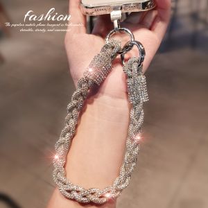 High-End Creative Full Diamond Mobile Phone Strap Handbag Chain Anti-Loss Wristlet Hair Braid Design Mobile Phone Case Pendant