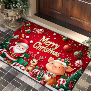 VIKAMA Christmas Dwarf Welcome Floor Mat Anti-slip Entry Hall Floor Mat Bedroom Kitchen Carpet Holiday Home Decoration