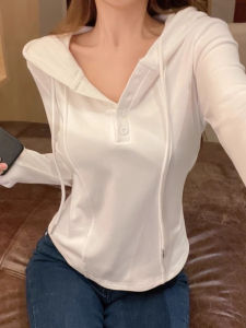 Áo Thun Nữ Tay Dài Ôm Vừa Vặn Cổ Tròn Màu Trắng Mùa Xuân 2025 Áo Sơ Mi Ngắn Cơ Bản Kiểu Xương Cá