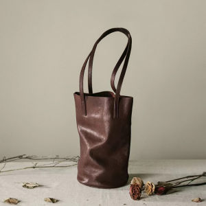 EverToner Genuine leather bucket bag underarm single-shoulder commuter bag top layer plant-based cowhide