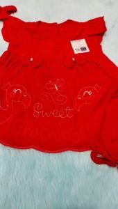 stelan flamingo red cute + bando + sepatu / dress bayi 3-12 bulan / dress set / kado bayi cwe