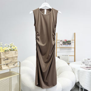 Comfortable Skin-like Sleeveless round Neck Vest Dress Womens Waist-cinching Mid-length Bodycon Skirt Summer Season Style