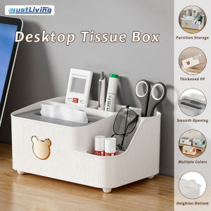 JustLiving 1Pc Multifunction Tissue Box Rectangular Facial Tissue Holder Dispenser Napkin Tissue Box Holder with Stationery Remote Control Box Thickened PET Desk Tissue Box with Storage