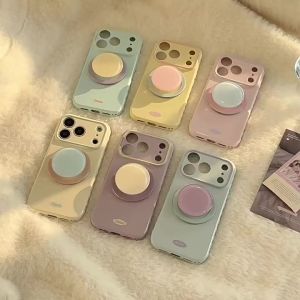 Luxury Macaron Color Blocking Magnetic Bracket Phone Case For iPhone 17 16 15 14 13 12 Pro Max Shockproof Protective Soft Cover