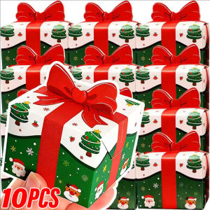YESPERY 10ชิ้นกล่องของขวัญคริสมาสต์โบแดง3มิติกล่องกล่องกระดาษเด็กๆชอบปาร์ตี้วันหยุด