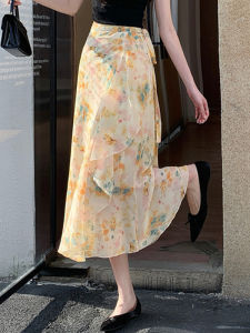 DAIXIANGFEIZI | Floral Chiffon A-Line Skirt for Petite