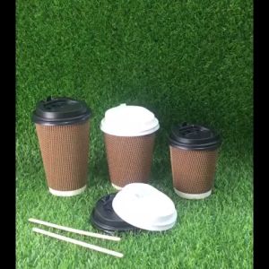 50pcs 8oz/12oz/16oz Brown Pearl Rippled Coffee Cups with Black Flip Lid Double Wall Coffee Cup