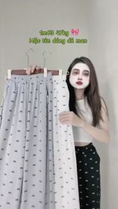 Quần suông lụa gió ống rộng dáng dài nữ cạp chun co giãn họa tiết nơ siêu xinh tôn dáng chất lụa gió nhẹ mát thời trang