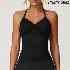 Vitality Girls Neck Hanging Yoga Sports Vest Womens Fitness Clothing with Chest Pad Breathable Tight Upper Body Nylon