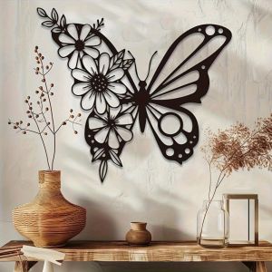 CIFbuy | Tranh Treo Tường Hình Bướm Kim Loại Phong Cách Art Deco Điêu Khắc Hoa Đen Trang Trí Nhà Cửa Văn Phòng Điểm Nhấn Tường Bằng Kim Loại