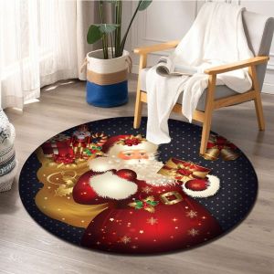 VIKAMA Ông Già Noel Thảm Tròn Trang Trí Giáng Sinh Chống Trơn Trượt Dễ Dàng Làm Sạch Trong Nhà Thảm Trải Sàn Chống Trơn Trượt Lối Vào Hội Trường Thảm Phòng Khách Trang Trí Nhà Cửa