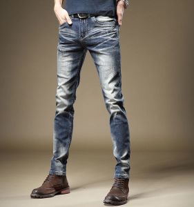 Winter Retro Jeans Men Trendy Worn Looking Washed-out Silm Denim Pants Men K-style Trendy Tappered Pants Men
