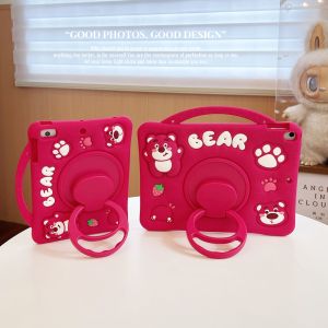 【ร้อน】มือถือแบบพกพา360ที่ยึดแบบหมุนได้ปากกาซิลิโคนหมีสตรอเบอร์รี่ + ฝาครอบป้องกันแท็บเล็ตพีซีสำหรับ iPad Mini 1/2/3/4/5/6/75/6/Air1/2 /Pro 7/8/9/10/A16Air3/โปรAir4/5โปร1/2/3/4M2อากาศ/M3ชุด M4โปร