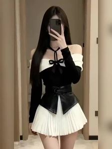 CHANGTONG | Off-shoulder Fashion Two-piece Set for Autumn