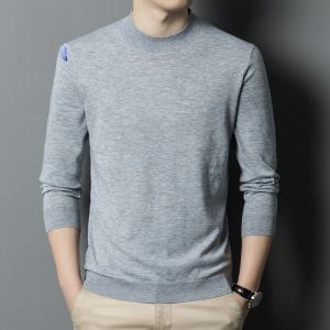 ROMON | Romon Mens Knitted Wool Sweater Round Neck Long Sleeve Slim Fit Black Fashionable Winter Casual Polyester Blend Knitwear