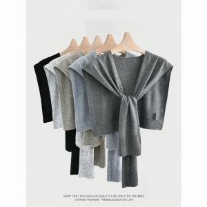 Gray Knitted Shawl Womens Outerwear Spring Summer New Style High-End Feel Small Cannon Shoulder Scarf for Dresses