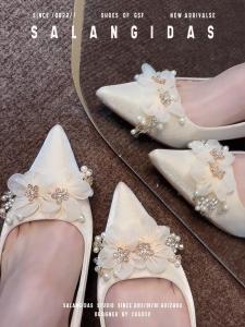 Champagne French Floral Wedding Shoes Womens New Versatile Show Halcyon Maternity Shoes Comfortable High Heels for Bridesmaids And Weddings