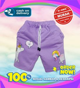 celana pendek anak perempuan motif  unicron sablon timbul 1-11tahun.COD