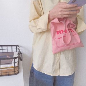 Adorable Mini Pink Pear Flower Canvas Bag Sweet Lady Style Fashionable Tote Bag Cute Childrens Companion Bag Mixed Material