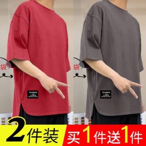 Export Original Order Leftover Stock Heavy Weight Waffle Short Sleeve T-Shirt Mens Summer Thin round Neck Solid Color Loose-Fitting Large Size Casual