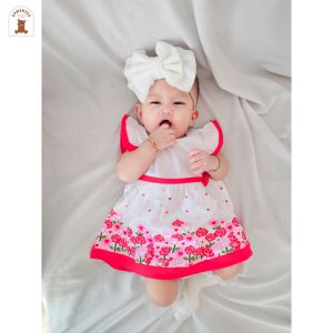 Dress Bayi Perempuan Corak Bunga Mawar untuk Anak 3-18 Bulan Free Celana Dalam Bayi Murah Terjangkau / Dress Baby Gaun Bayi Bahan Katun / Bisa COD Bayar di Tempat