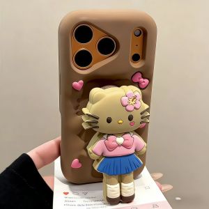 Sanrio | Cute INS Uniform Hello Kitty Leg Holder Phone Case For iPhone 17 16 15 14 13 12 Pro Max Plus 17Pro Shockproof Cartoon Back Cover