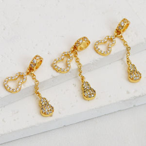 Gold Plated 18K Double Gourd Spacer Beads Crystal Zircon Embedded DIY Bracelet Accessories Chinese Zodiac Pig Year Style