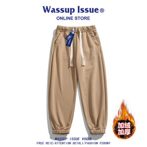 Wassup Issue American Style Fleece Lined Mens Sweatpants Casual Sports Trousers Autumn Winter Thickened Long Pants