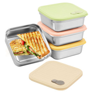 4 Pcs Stainless Steel Lunch Box Single/Double Grid Sandwich Container with Lid Reusable Sealed Leak Proof Fruit Salad Bento Box