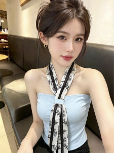 GUZILIAN | Áo Blouse Ôm Body Quai Ngang Phong Cách Pháp