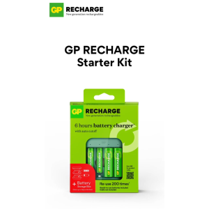 GP Recharge Starter Kit B423 Fast Charger 2Hrs-6Hrs (with 2s AA + 2s AAA Rechargeable Batteries + Storage Box)