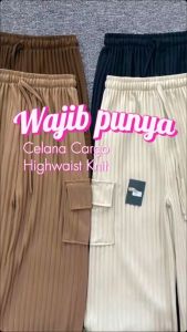 Promo Paket 3 Pcs Kulot Cargo Knit Premium Wanita Tebal / Celana Cargo Wanita Bahan Knit Hornet