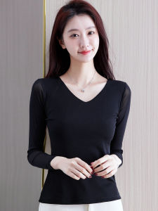 Áo Sơ Mi Ren Cổ Chữ V Màu Đen Gợi Cảm Thời Trang Thu Đông Mới Về Cho Nữ Áo Lót Dài Tay Thường Ngày Kiểu Dáng Ôm Vừa Vặn