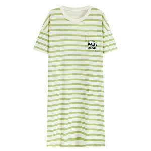 miiow | Pure Cotton Short Sleeve Sleep Dress Cat Woman Summer New Round Neck Mid-Length Large Size Dress Casual Home Wear For Youth