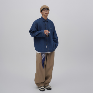 Retro Japanese Style Mens Denim Shirt Jacket Loose Casual Workwear Long Sleeve Autumn Fashion Youth Popular Collar Style