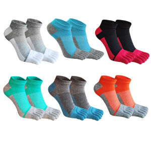 Mans Ankle Five Finger Socks Cotton Patchwork Low Tube Sporty Mesh Breathable Sweat-Absorbing Casual Fitness Sport Toe Socks