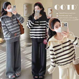 Maternity Sweater Loose Corduroy Wide Leg Set
