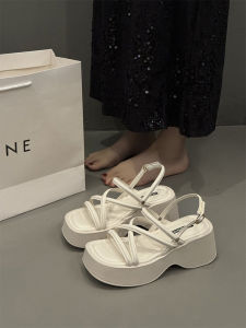 Womens Thick Heel Sandals 2025 New Summer French Fairy Evening Wind Skirt One-Strap Heightening Roman Shoes Fashionable Korean Style