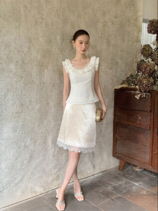 XXNING | Chân Váy Cao Waist Slim Viền Ren Pháp