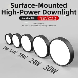 SAINAHEPAN | Round Commercial LED Light for Bedrooms and Corridors Black High-Power Ceiling Light 24W 30W