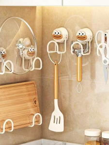 Kitchen Wall-Mounted Multi-Function Storage Rack Suction Cup Hook Cutting Board Holder Home Use No Installation Needed